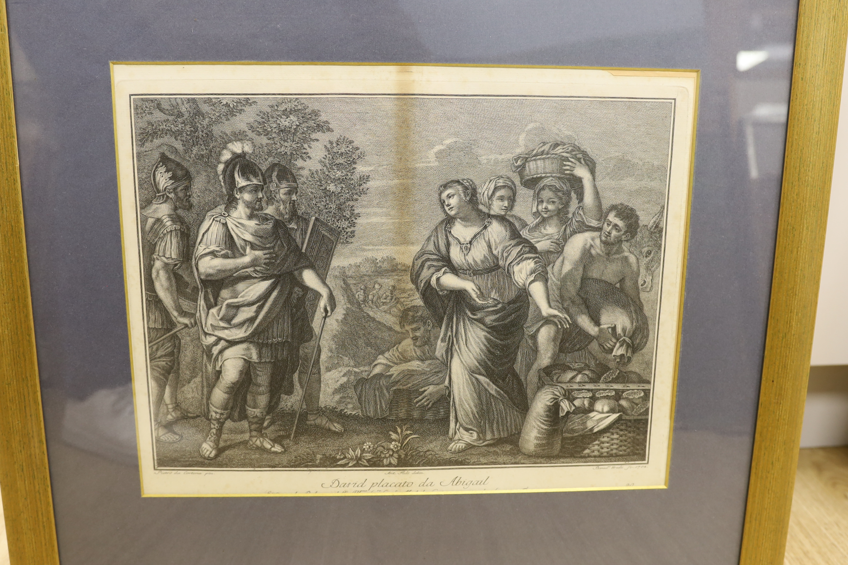 After Benedetto Eredi (Italian, 1750-1812), set of six 18th century engravings, including 'David and Abigail' and 'Sciron and Achilles', each 33 x 42cm